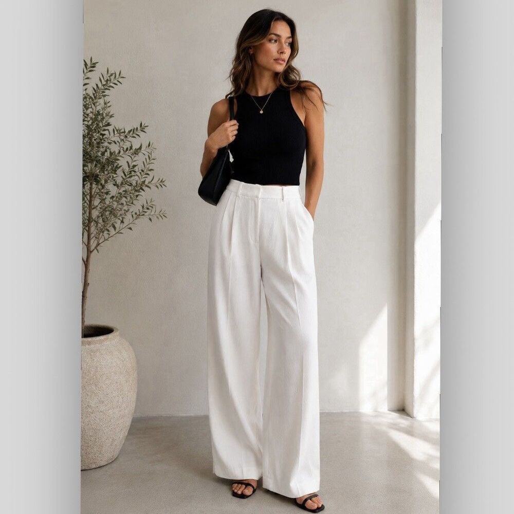 Aritzia Wilfred The Effortless Pant Off White High Rise Wide Leg Trousers Size 6